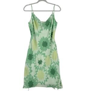 Vintage Express Y2K Midi Dress Womens 5/6 Green Floral Retro Cocktail Flouncy‎